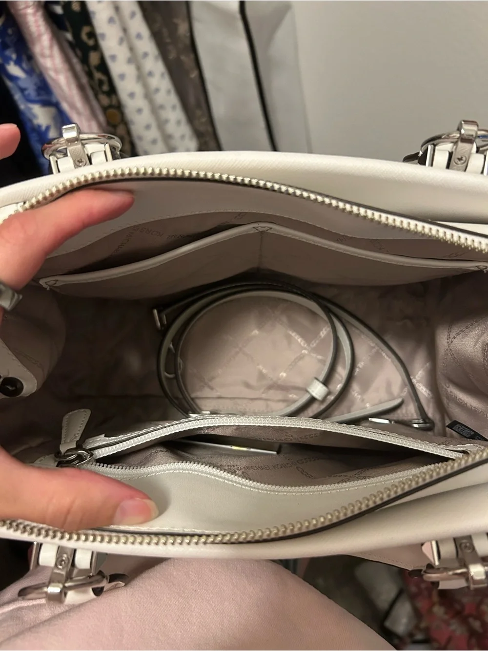 Michael Kors White Saffiano Leather Top-Handle Satchel with Silver Hardware NWOT